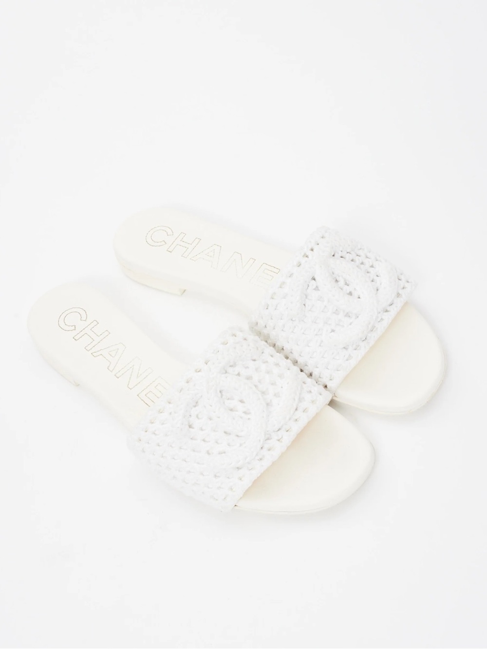 Chanel 24M White Crochet Knit Coco Beach CC Logo Sandal